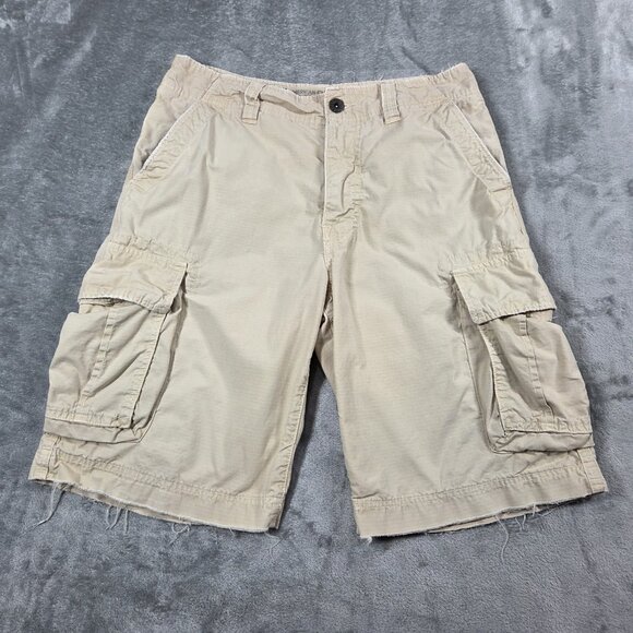 Vintage American Eagle Shorts Mens 32 Beige Cargo Utility Paratrooper Worn Y2K - Picture 1 of 12
